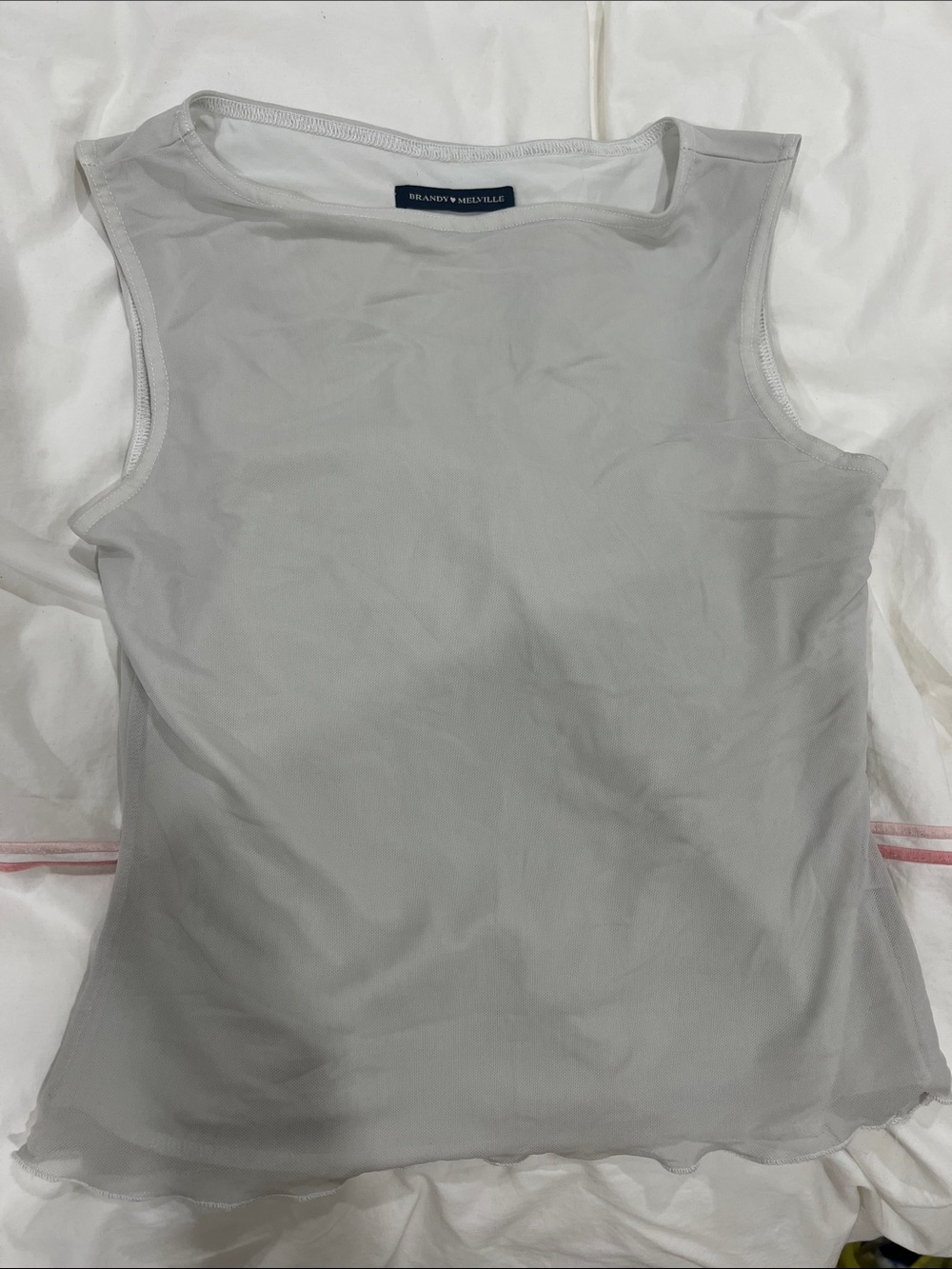 Brandy Melville White/light grey Ribbed Crewneck Tank